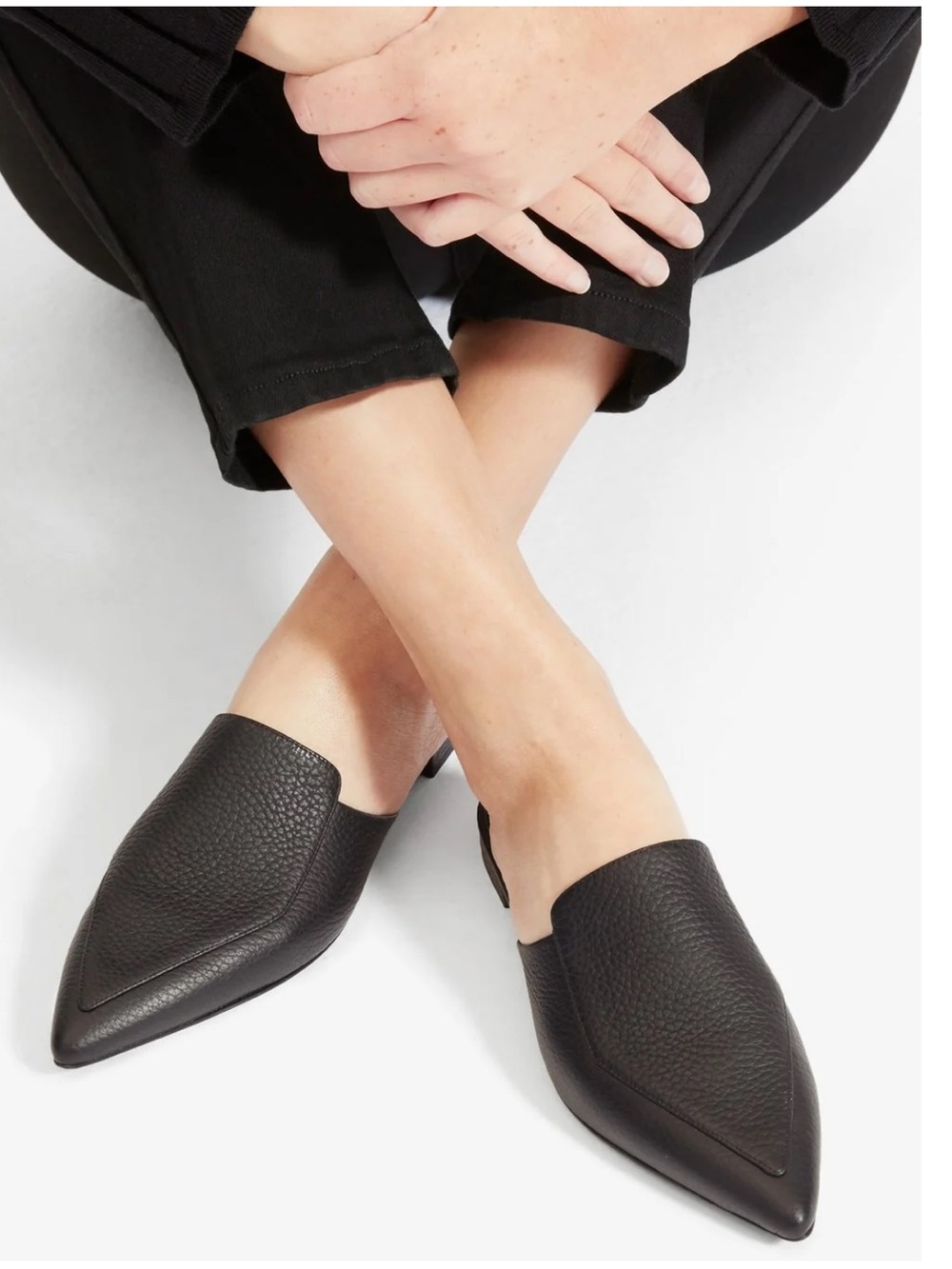 Everlane The Boss Mules Black Pointed Toe Italian Leather Backless Size 9